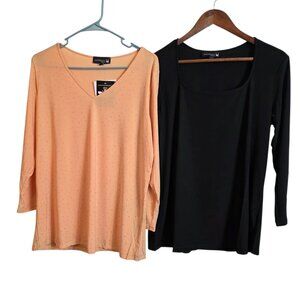 Antthony Shirt Womens Large Long Sleeve Stretch Rhinestone Top 2 Pack